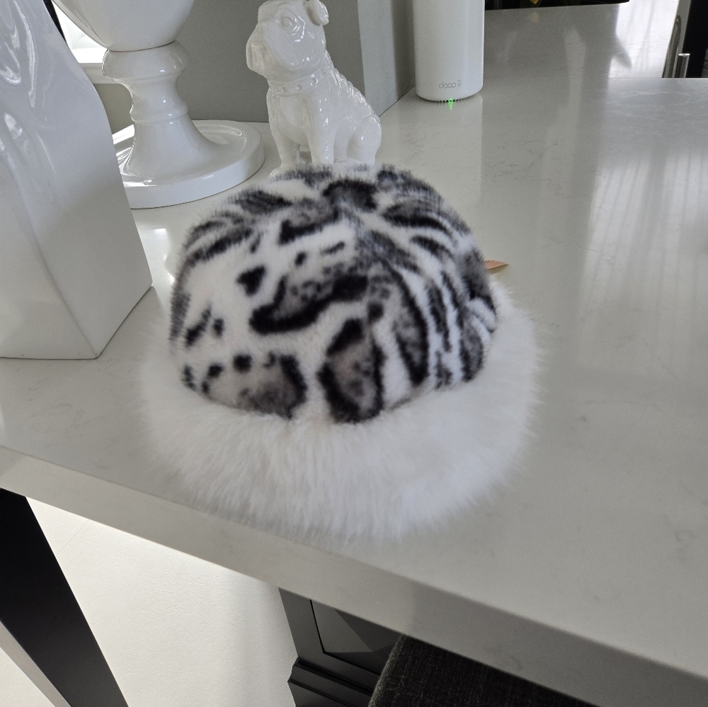 Faux Fur Animal Print Hat NWT